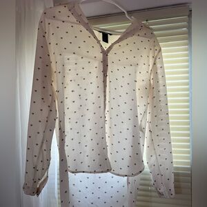 H&M Cream Blouse with Black Diamond Pattern